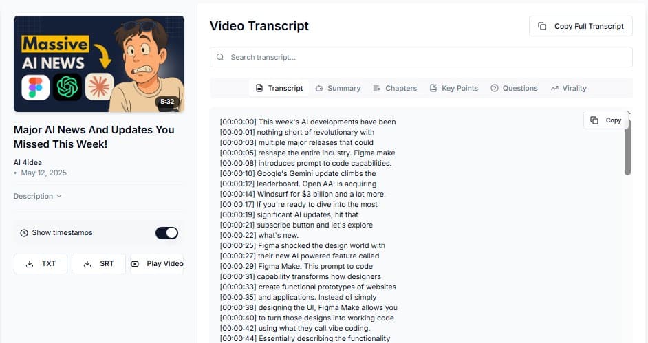 Free YouTube Transcript Extractor