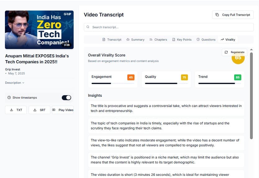 Free YouTube Video Virality Checker Tool