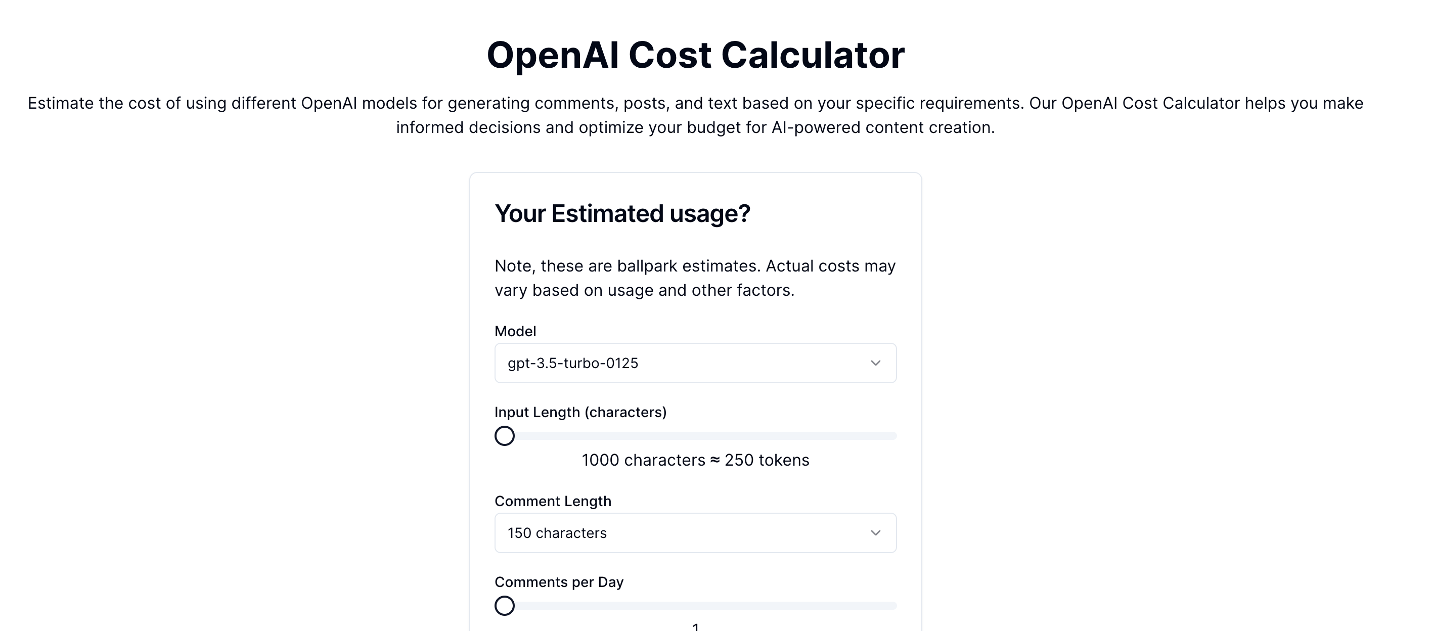 OpenAI Cost Calculator Estimate Costs For Text Generation