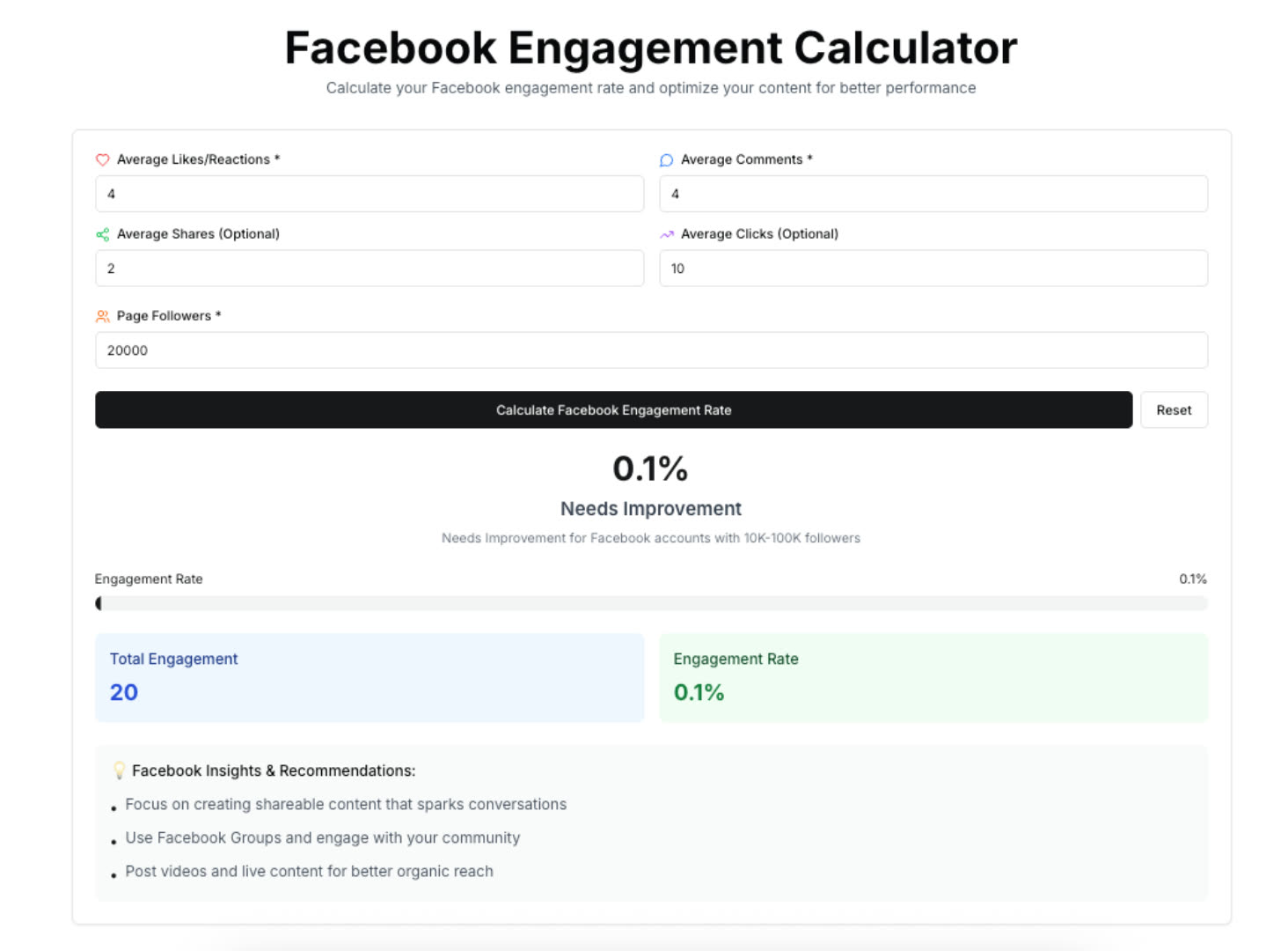 Facebook Engagement Calculator
